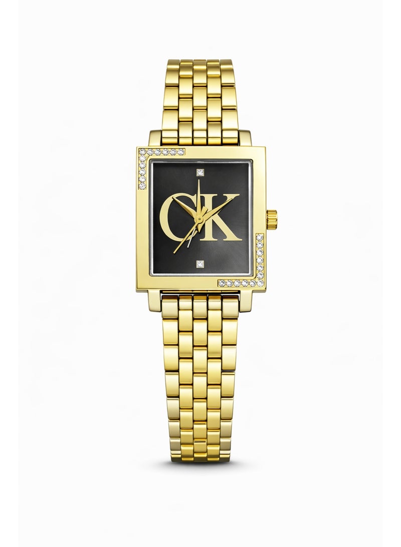 Calvin Klein Women’s Analog Watch with Black Dial & Gold Stainless Steel Bracelet
